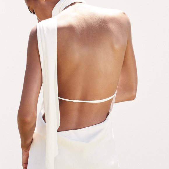 (NWT) Zara - off white mini halter dress w/ floral detail (medium) - Picture 5 of 5